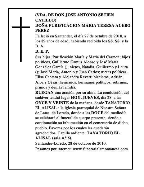 DOÑA PURIFICACION MARIA TERESA ACEBO PEREZ