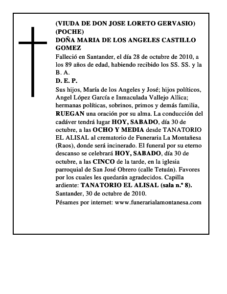 DOÑA MARIA DE LOS ANGELES CASTILLO GOMEZ