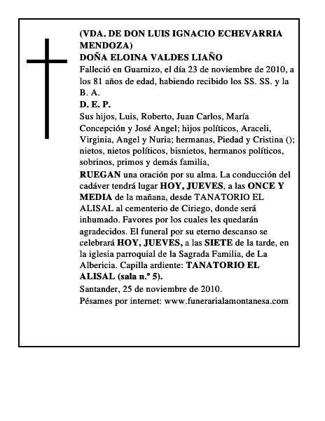 DOÑA ELOINA VALDES LIAÑO