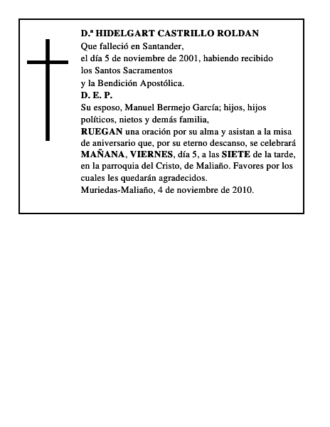 D.ª HIDELGART CASTRILLO ROLDAN