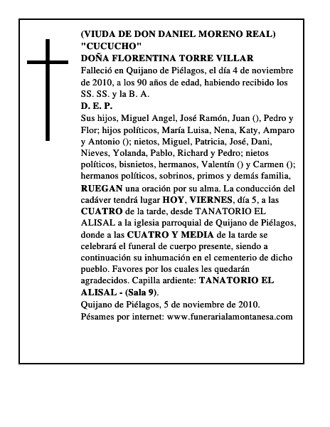 DOÑA FLORENTINA TORRE VILLAR