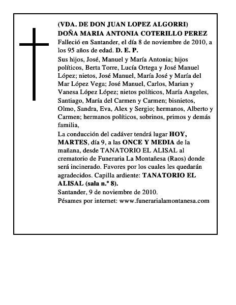 DOÑA MARIA ANTONIA COTERILLO PEREZ