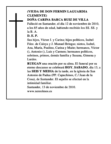 DOÑA CARINA BARCA RUIZ DE VILLA