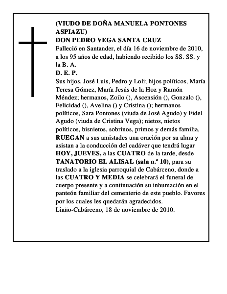 DON PEDRO VEGA SANTA CRUZ