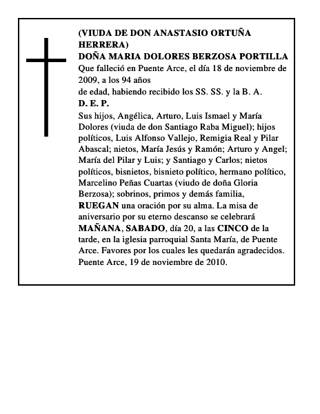 DOÑA MARIA DOLORES BERZOSA PORTILLA