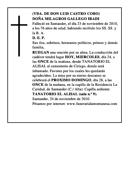 DOÑA MILAGROS GALLEGO IRADI