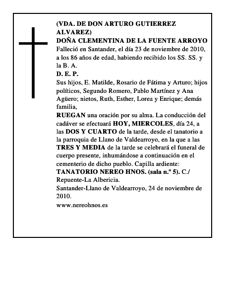 DOÑA CLEMENTINA DE LA FUENTE ARROYO