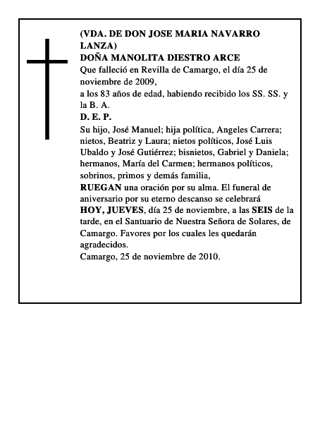 DOÑA MANOLITA DIESTRO ARCE