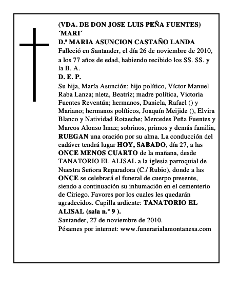 D.ª MARIA ASUNCION CASTAÑO LANDA