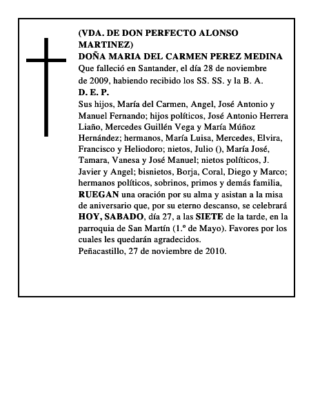 DOÑA MARIA DEL CARMEN PEREZ MEDINA