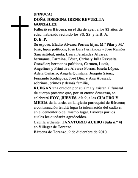 DOÑA JOSEFINA IRENE REVUELTA GONZALEZ
