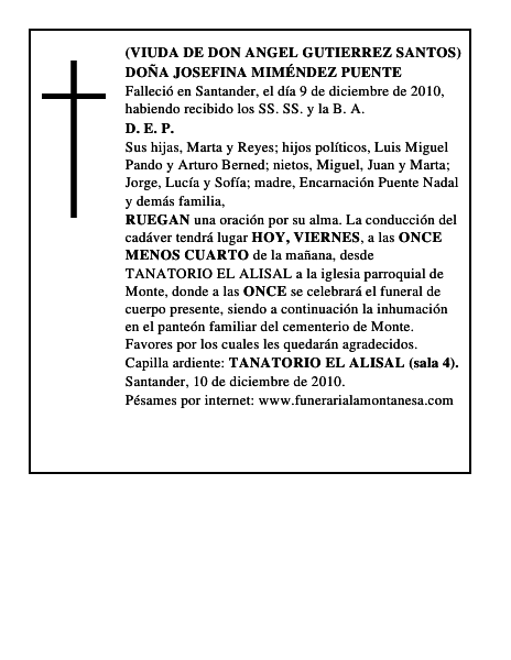 DOÑA JOSEFINA MIMÉNDEZ PUENTE
