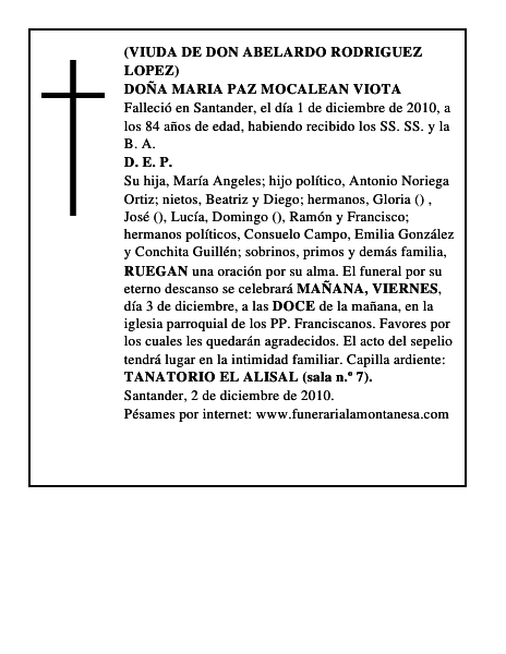 DOÑA MARIA PAZ MOCALEAN VIOTA