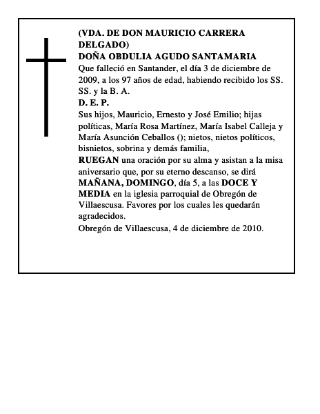 DOÑA OBDULIA AGUDO SANTAMARIA