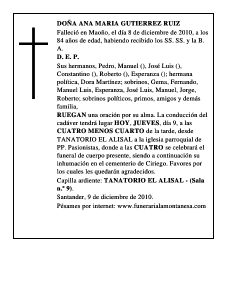 DOÑA ANA MARIA GUTIERREZ RUIZ