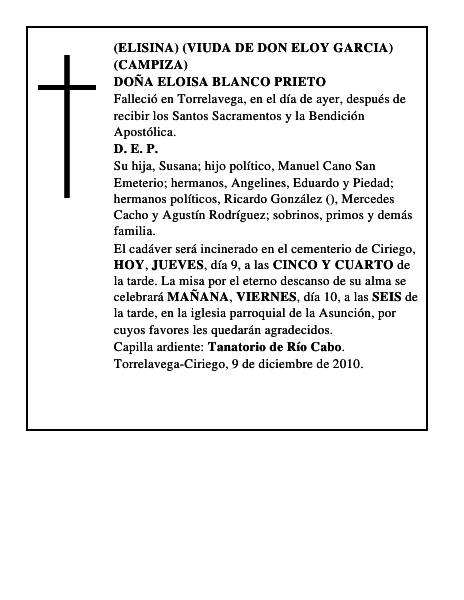 DOÑA ELOISA BLANCO PRIETO
