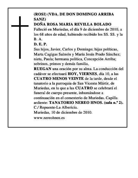 DOÑA ROSA MARIA REVILLA BOLADO
