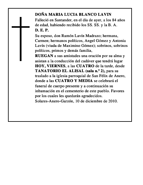 DOÑA MARIA LUCIA BLANCO LAVIN