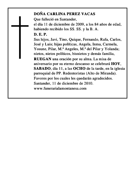 DOÑA CARLINA PEREZ VACAS
