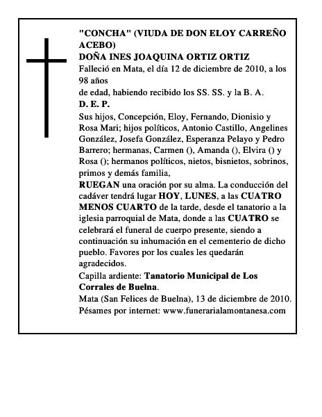 DOÑA INES JOAQUINA ORTIZ ORTIZ