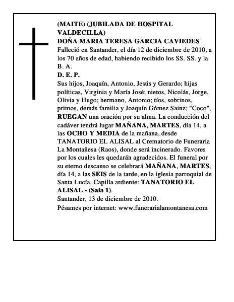 DOÑA MARIA TERESA GARCIA CAVIEDES