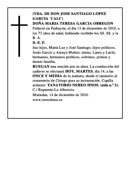 DOÑA MARIA TERESA GARCIA OBREGON