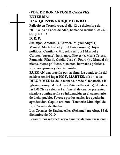 D.ª A. QUINTINA ROQUE CORRAL