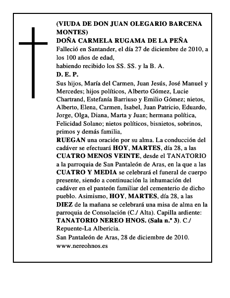 DOÑA CARMELA RUGAMA DE LA PEÑA