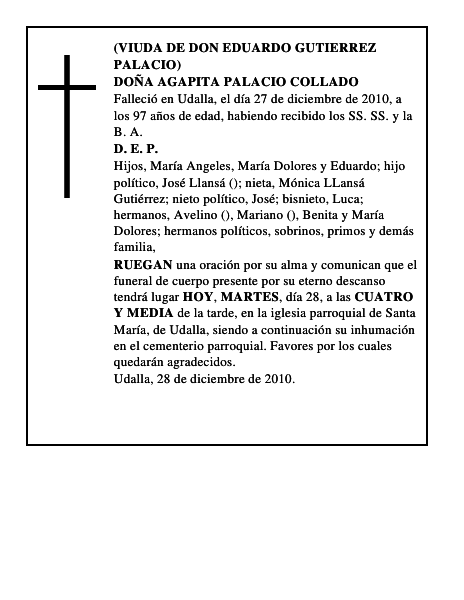 DOÑA AGAPITA PALACIO COLLADO