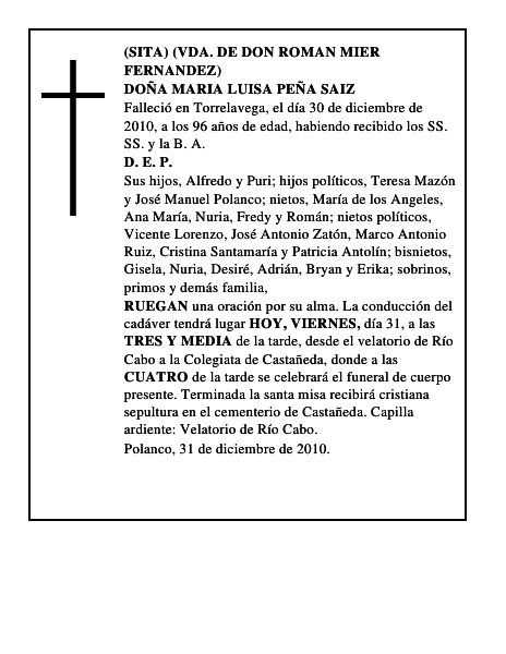 DOÑA MARIA LUISA PEÑA SAIZ