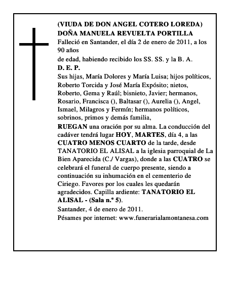 DOÑA MANUELA REVUELTA PORTILLA