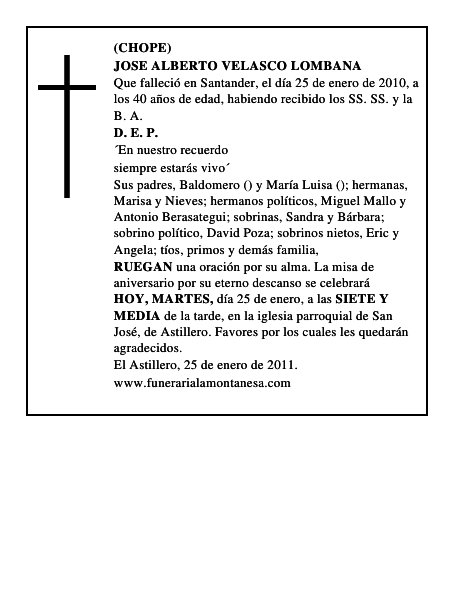 JOSE ALBERTO VELASCO LOMBANA