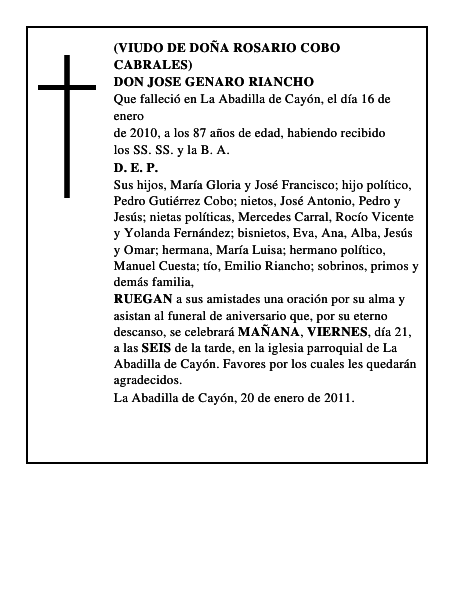 DON JOSE GENARO RIANCHO