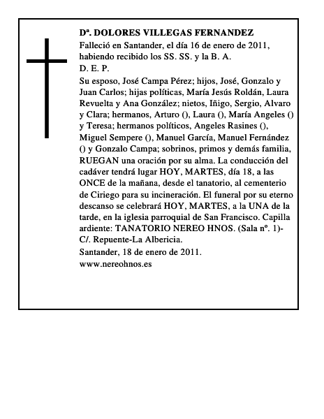 Dª. DOLORES VILLEGAS FERNANDEZ
