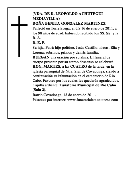 DOÑA BENITA GONZALEZ MARTINEZ