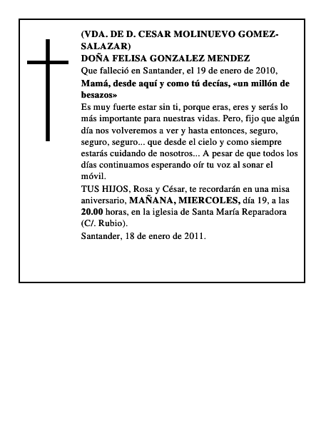 DOÑA FELISA GONZALEZ MENDEZ
