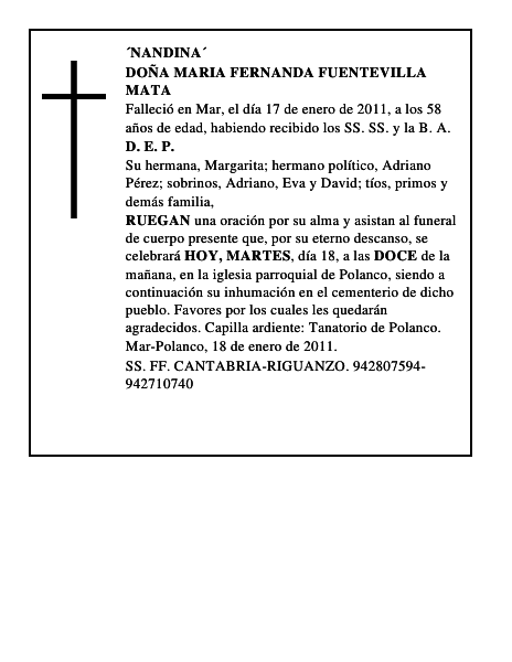 DOÑA MARIA FERNANDA FUENTEVILLA MATA