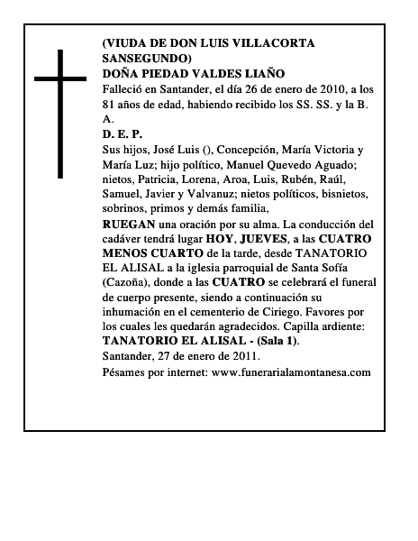 DOÑA PIEDAD VALDES LIAÑO