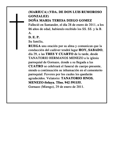 DOÑA MARIA TERESA DIEGO GOMEZ