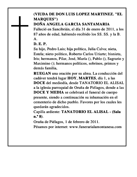 DOÑA ANGELA GARCIA SANTAMARIA