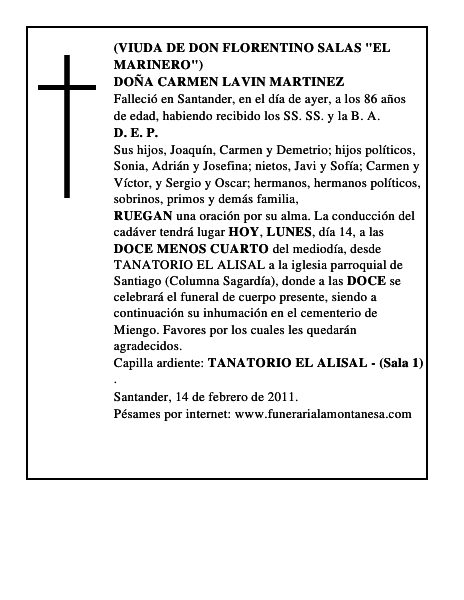 DOÑA CARMEN LAVIN MARTINEZ