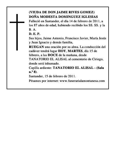 DOÑA MODESTA DOMINGUEZ IGLESIAS