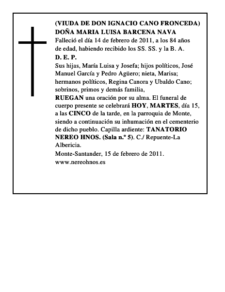 DOÑA MARIA LUISA BARCENA NAVA