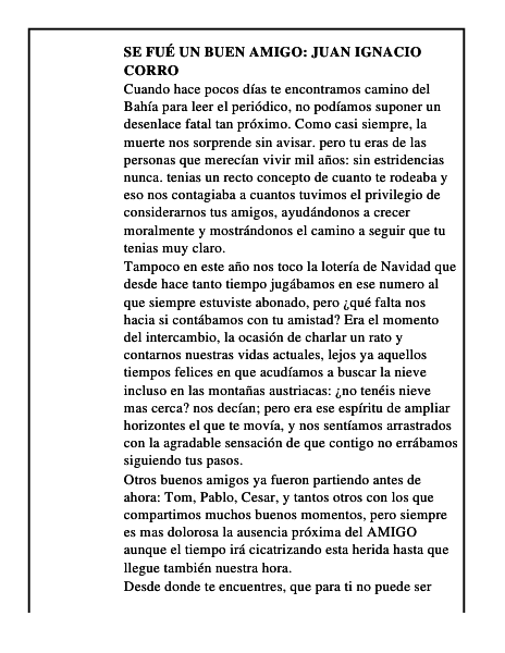 Se fué un buen amigo Juan Ignacio Corro
