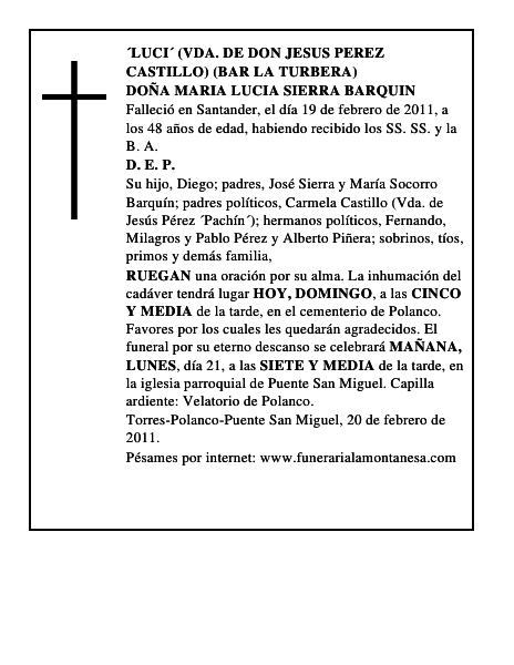 DOÑA MARIA LUCIA SIERRA BARQUIN