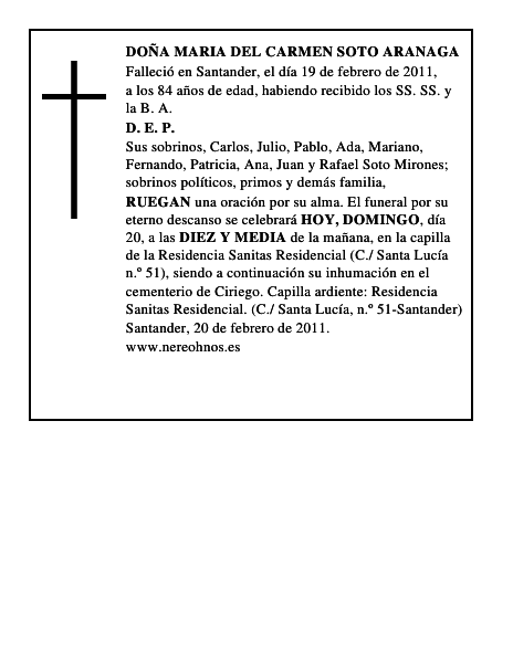 DOÑA MARIA DEL CARMEN SOTO ARANAGA