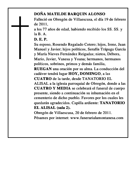 DOÑA MATILDE BARQUIN ALONSO