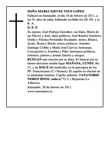 DOÑA MARIA NIEVES TOUS LOPEZ