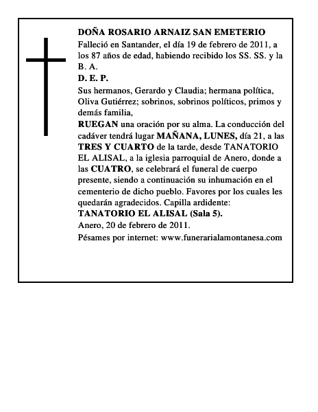 DOÑA ROSARIO ARNAIZ SAN EMETERIO