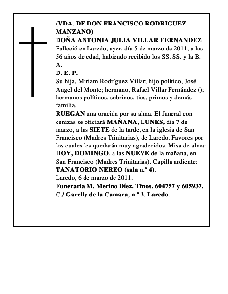 DOÑA ANTONIA JULIA VILLAR FERNANDEZ